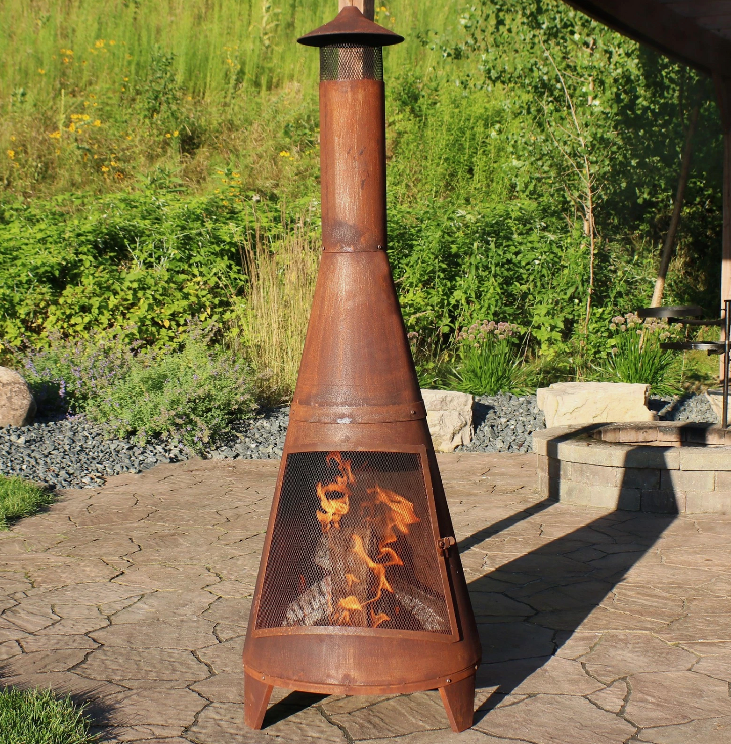 70 in Steel Wood Burning Chiminea Fire Pit with Rain Cap