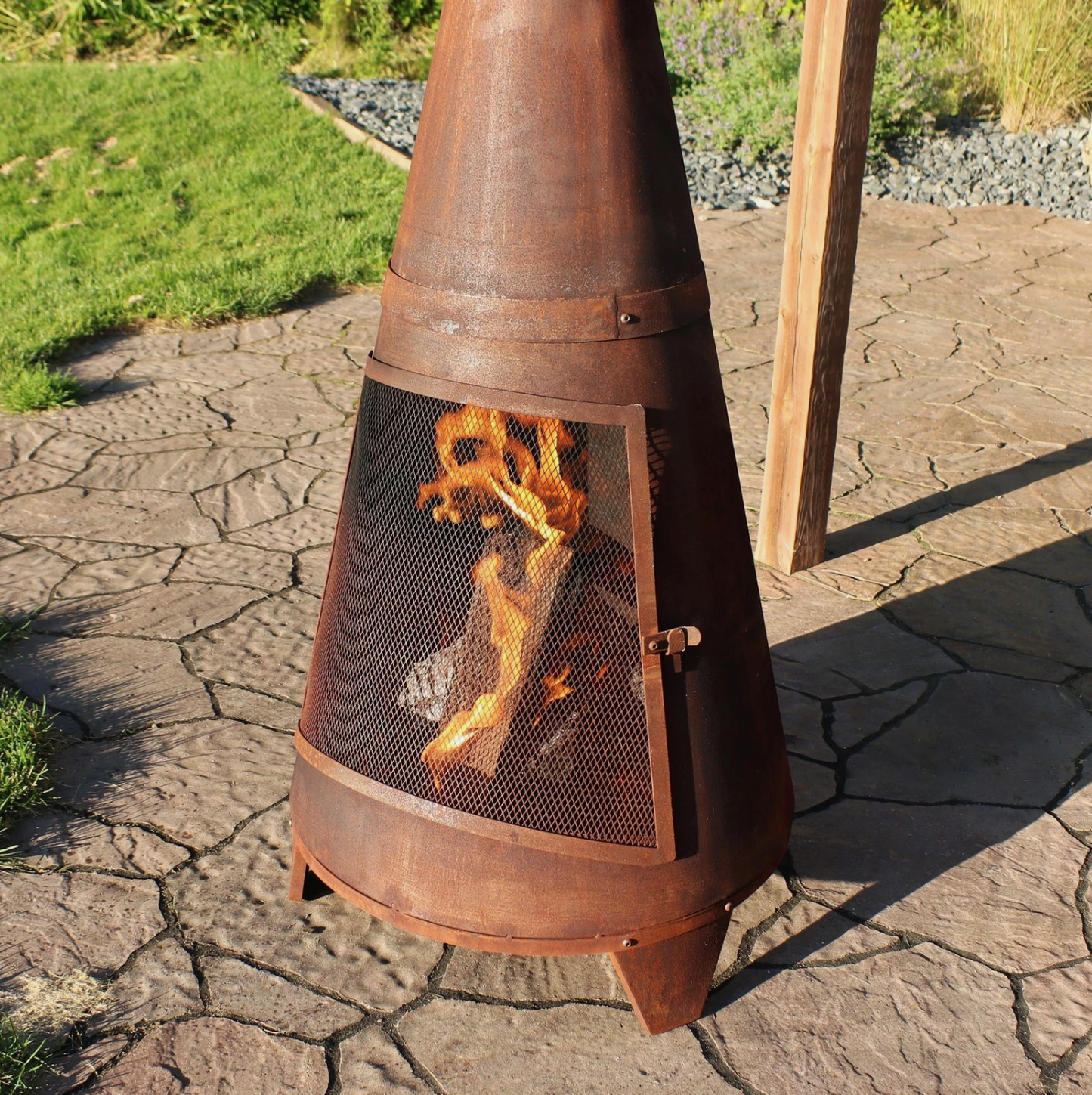 70 in Steel Wood Burning Chiminea Fire Pit with Rain Cap