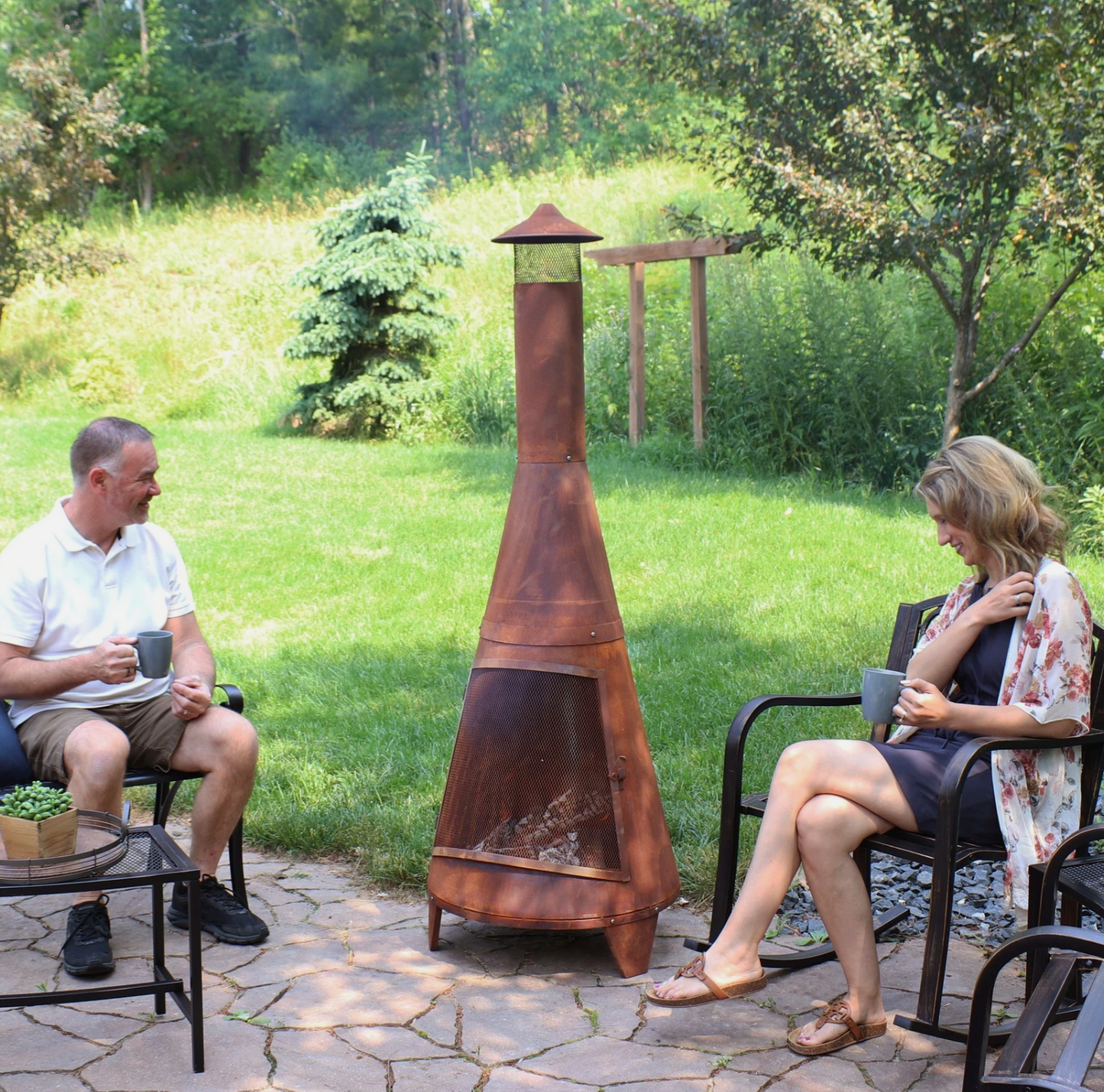 70 in Steel Wood Burning Chiminea Fire Pit with Rain Cap