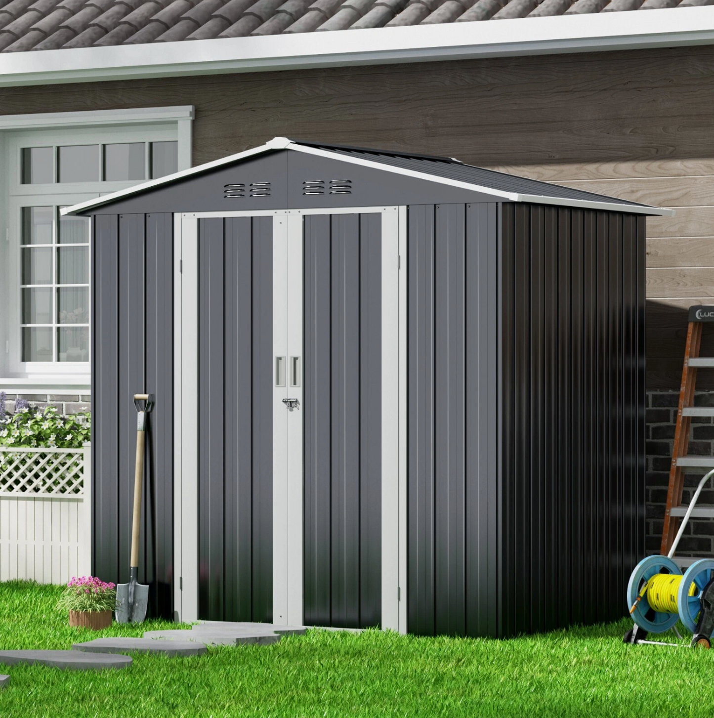 6'x4' Storage Shed Outdoor Metal Tool Shed with Lockable Doors for Patio,Lawn