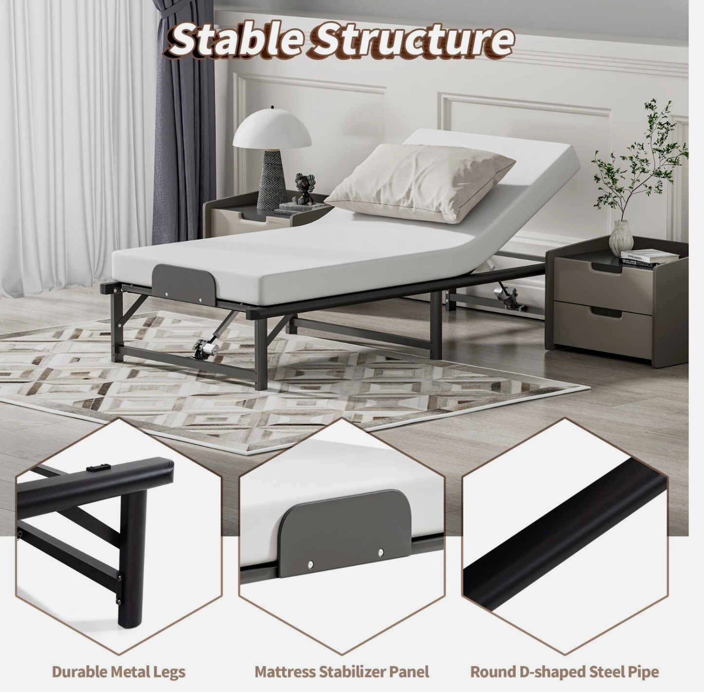 Twin XL Electric Bed Frame Head & Foot Incline Bed Base w/ Wired Remote Control