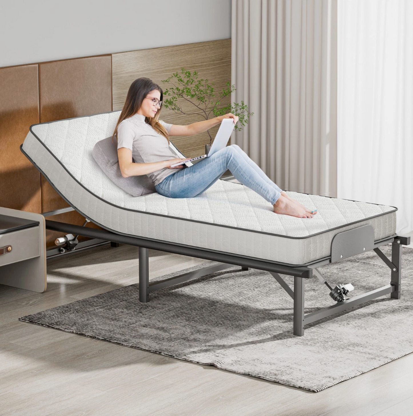 Twin XL Electric Bed Frame Head & Foot Incline Bed Base w/ Wired Remote Control
