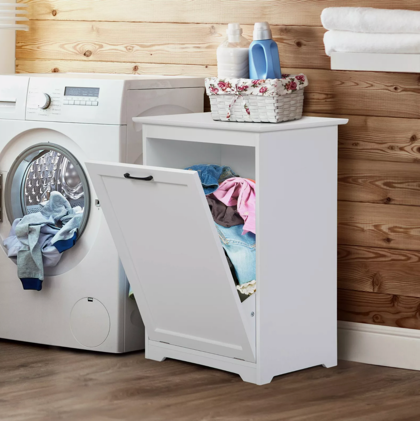 Modern Tilt-out Trash Cabinet Wood Kitchen Garbage Can Holder Recycling Cabinet