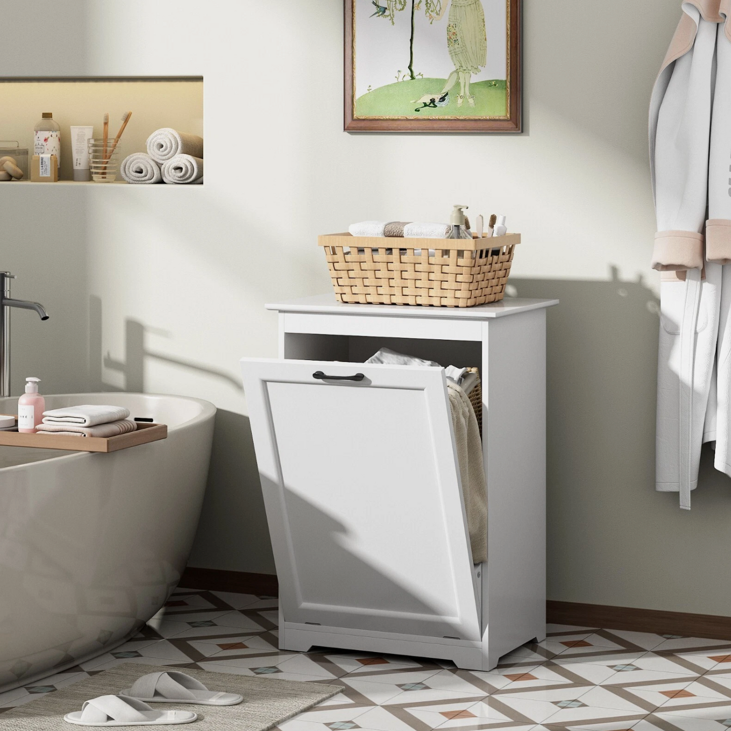 Modern Tilt-out Trash Cabinet Wood Kitchen Garbage Can Holder Recycling Cabinet