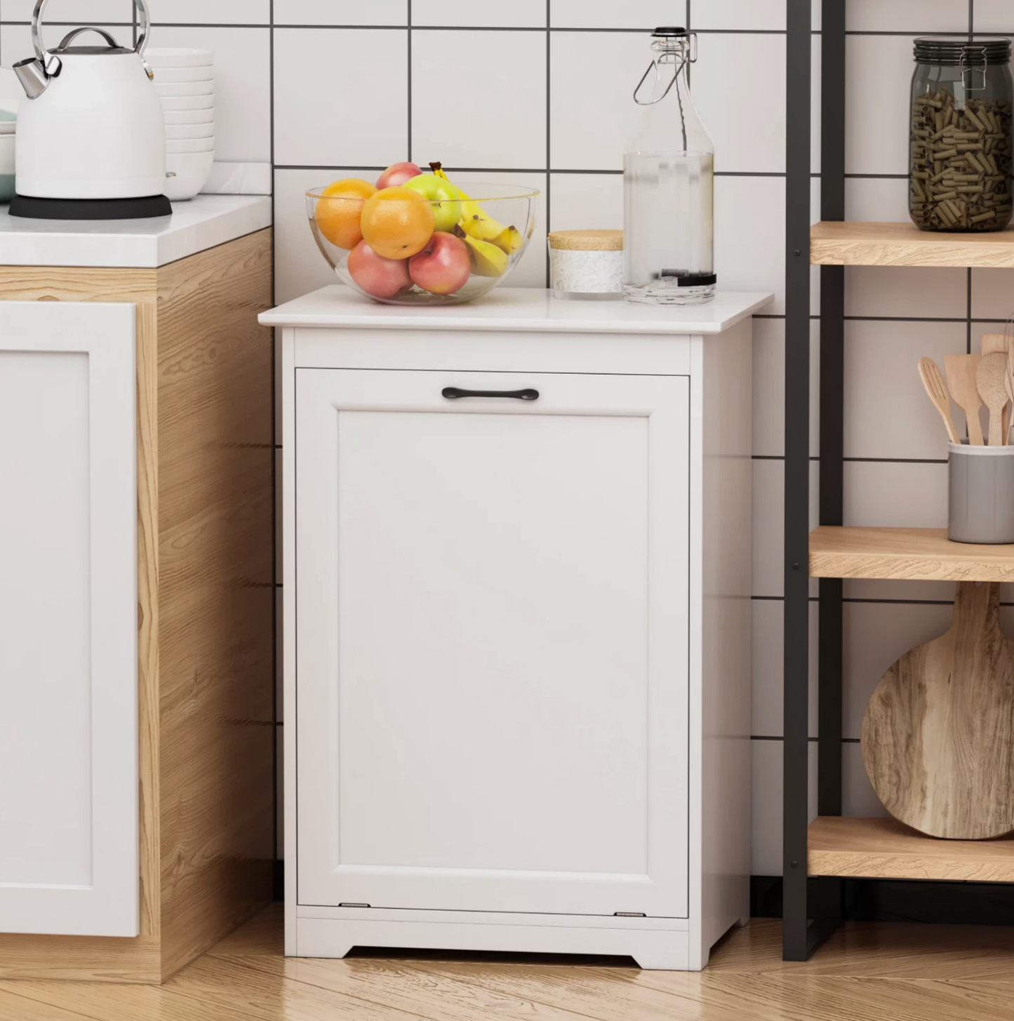 Modern Tilt-out Trash Cabinet Wood Kitchen Garbage Can Holder Recycling Cabinet