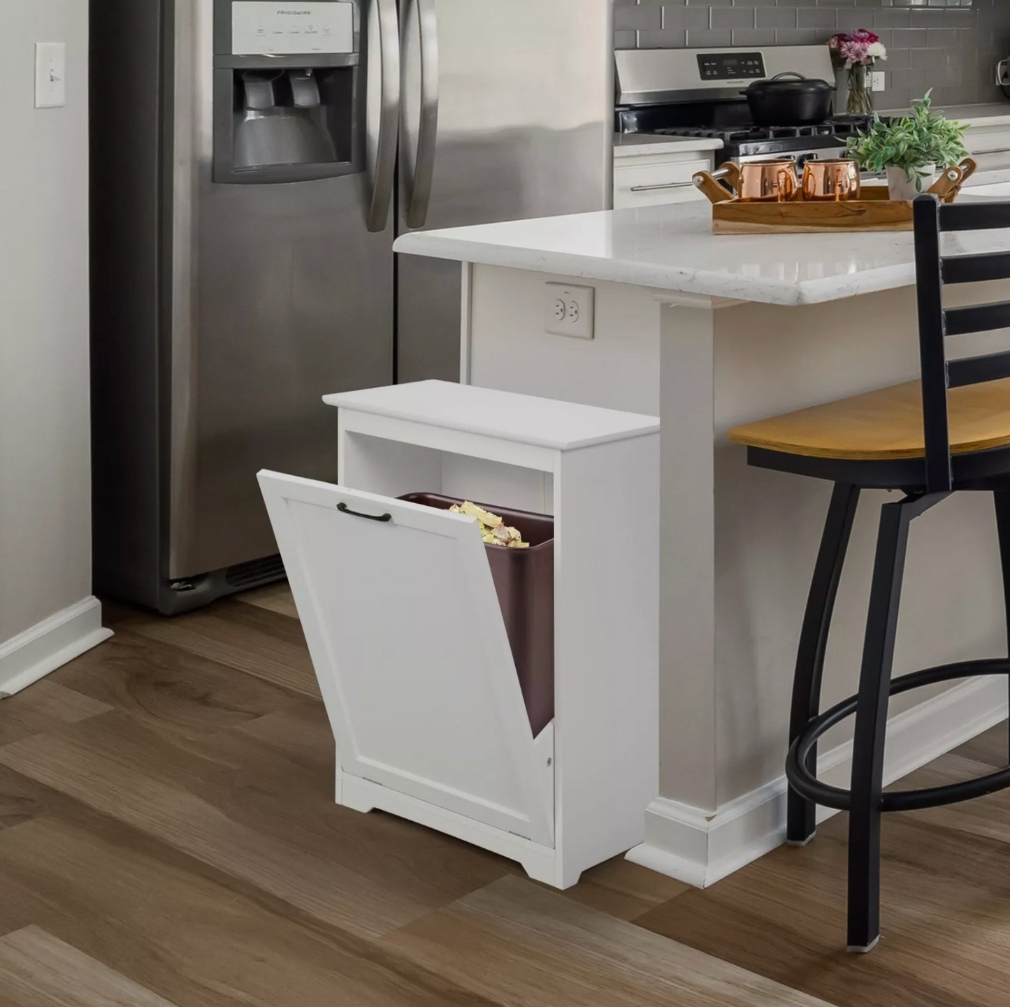Modern Tilt-out Trash Cabinet Wood Kitchen Garbage Can Holder Recycling Cabinet