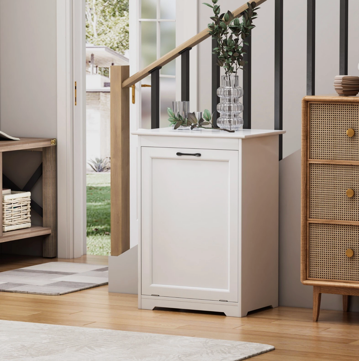 Modern Tilt-out Trash Cabinet Wood Kitchen Garbage Can Holder Recycling Cabinet