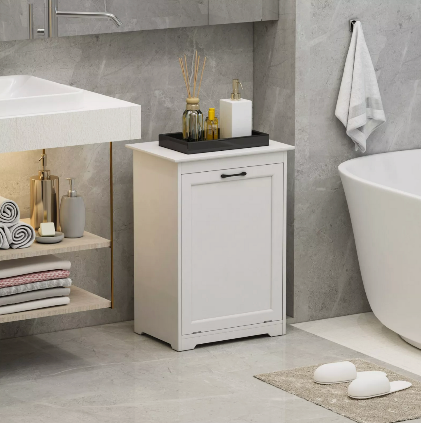 Modern Tilt-out Trash Cabinet Wood Kitchen Garbage Can Holder Recycling Cabinet