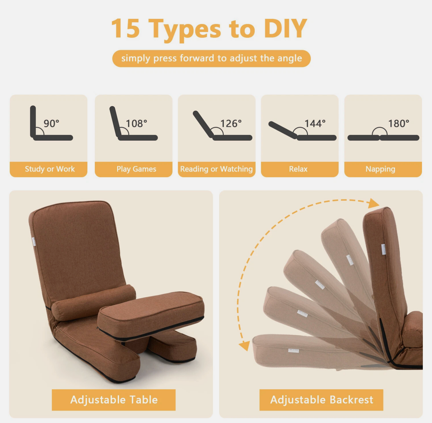 Modern Sleeper Convertible Chair Adjustable Backrest Small Couch Bed for Living