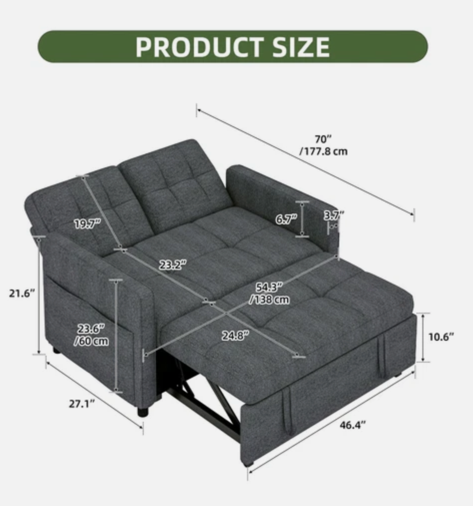3 in 1 Convertible Sofa Bed 55 inch Sleeper Sofa Linen Loveseat Futon Couch Bed