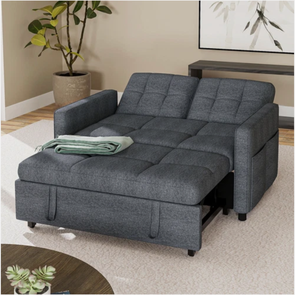 3 in 1 Convertible Sofa Bed 55 inch Sleeper Sofa Linen Loveseat Futon Couch Bed