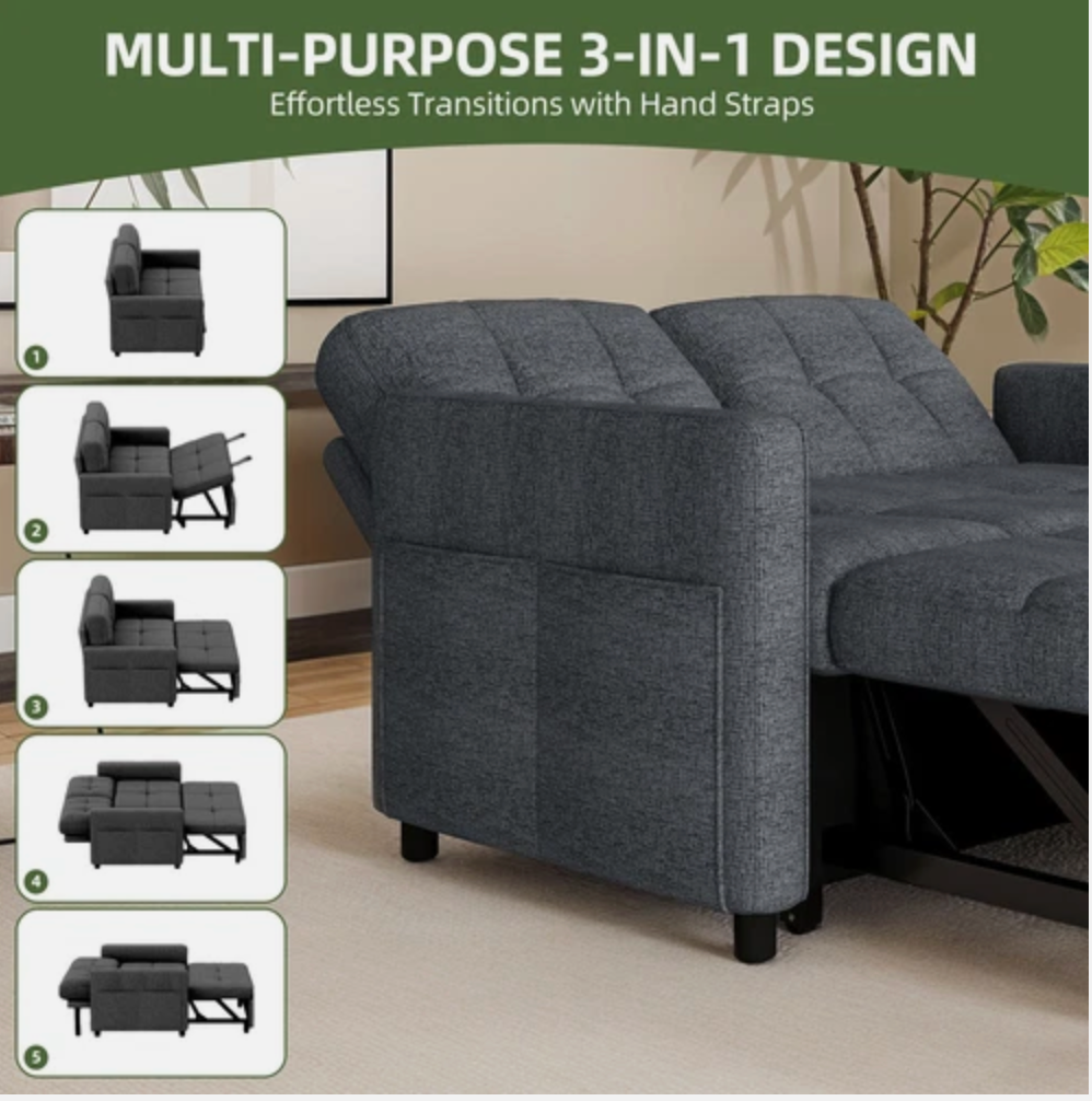 3 in 1 Convertible Sofa Bed 55 inch Sleeper Sofa Linen Loveseat Futon Couch Bed