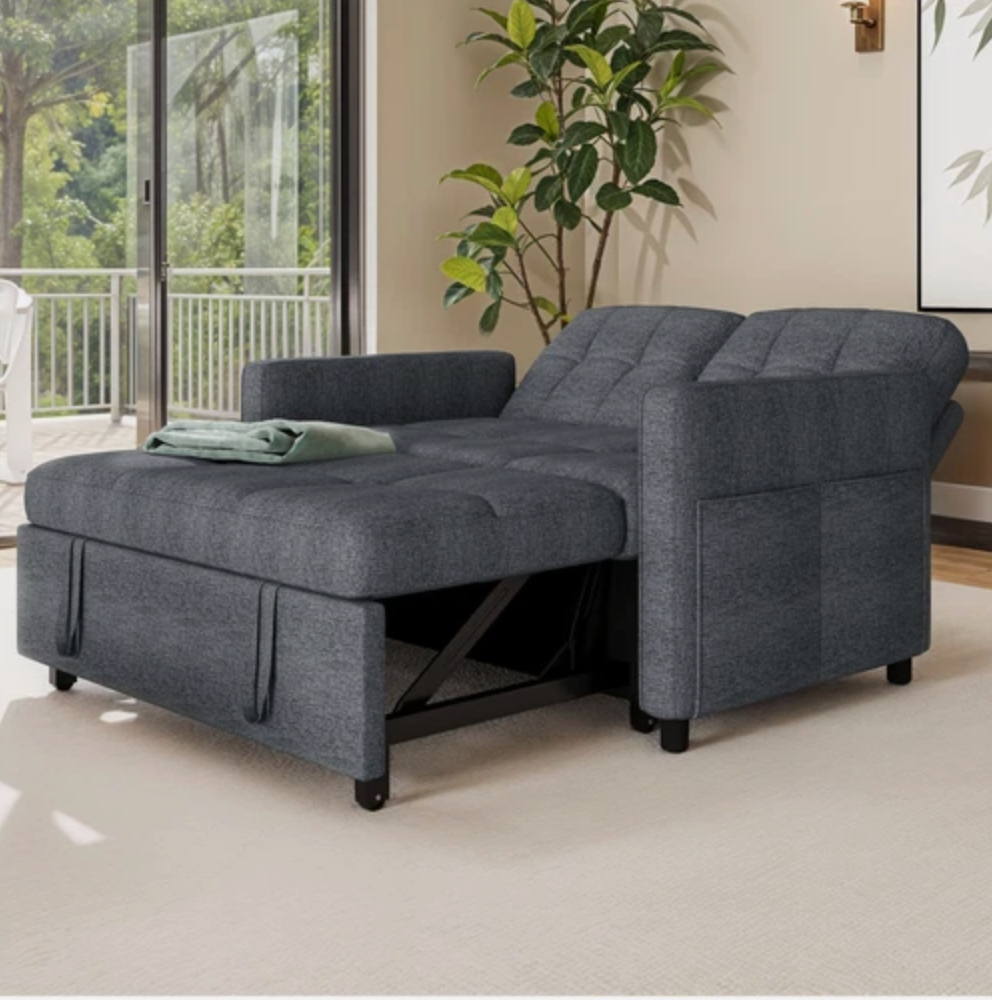 3 in 1 Convertible Sofa Bed 55 inch Sleeper Sofa Linen Loveseat Futon Couch Bed