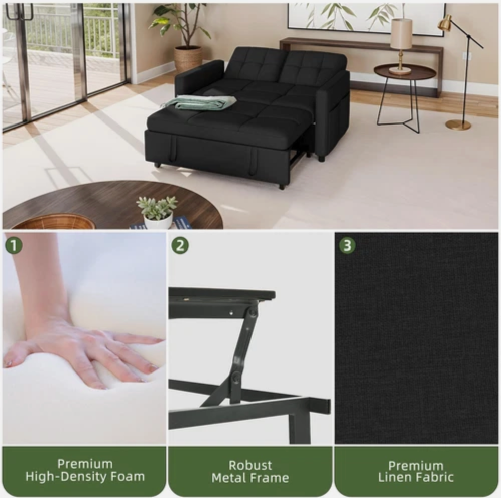 3 in 1 Convertible Sofa Bed 55 inch Sleeper Sofa Linen Loveseat Futon Couch Bed
