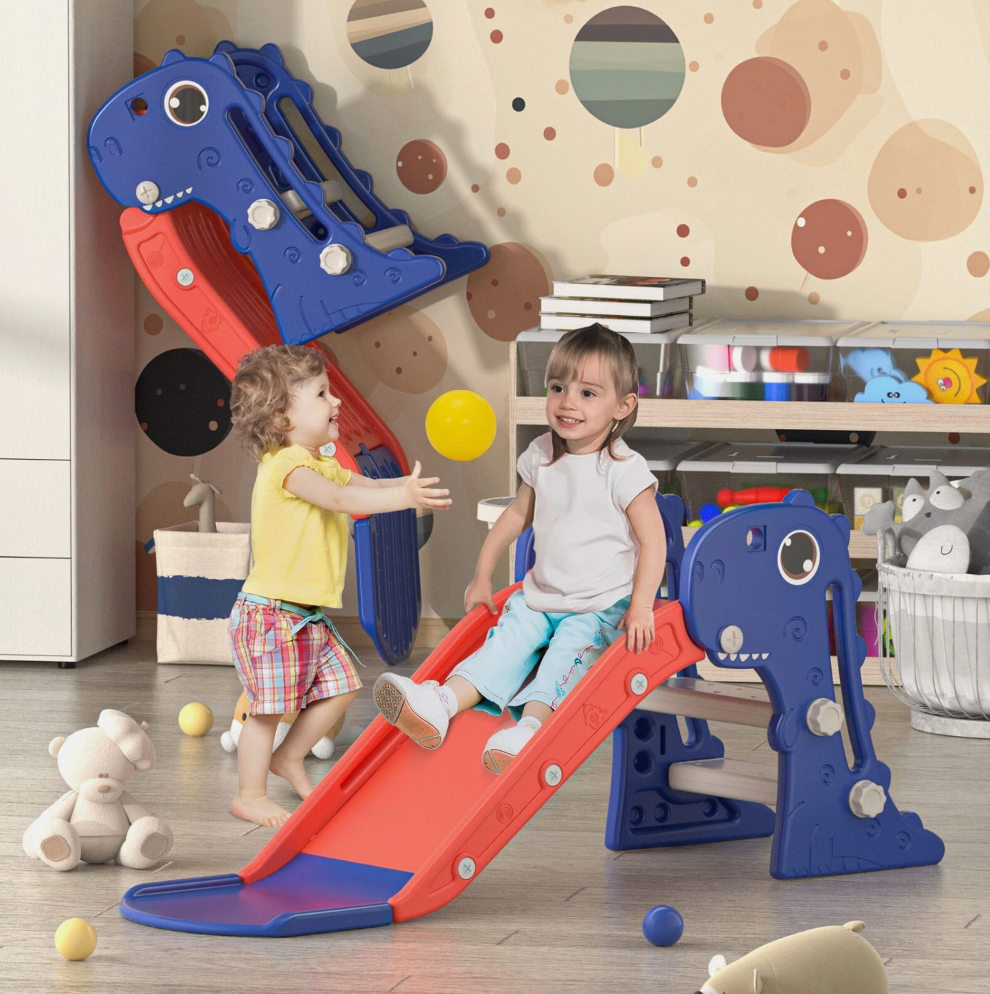 3 in 1 Foldable Toddler Large Slide,Kids Slide Climber Playset w/Ladder