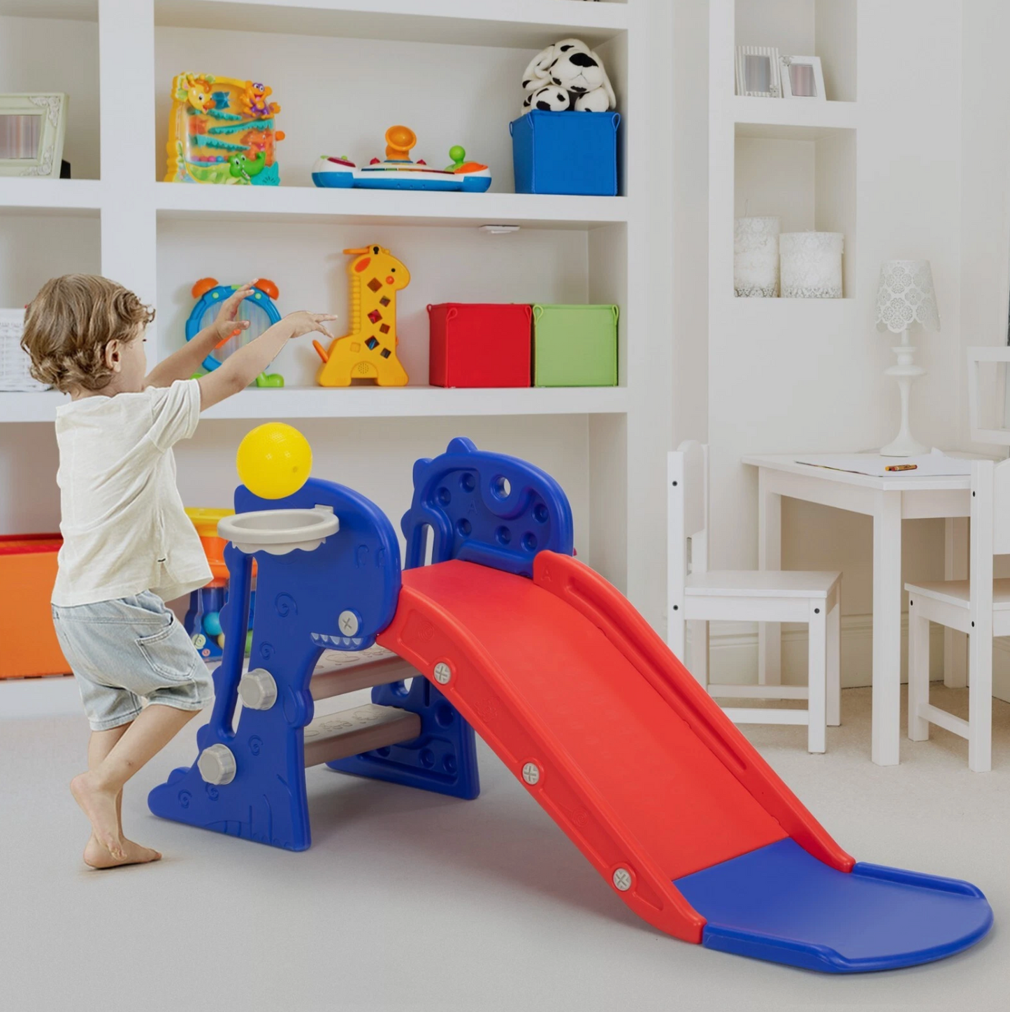 3 in 1 Foldable Toddler Large Slide,Kids Slide Climber Playset w/Ladder