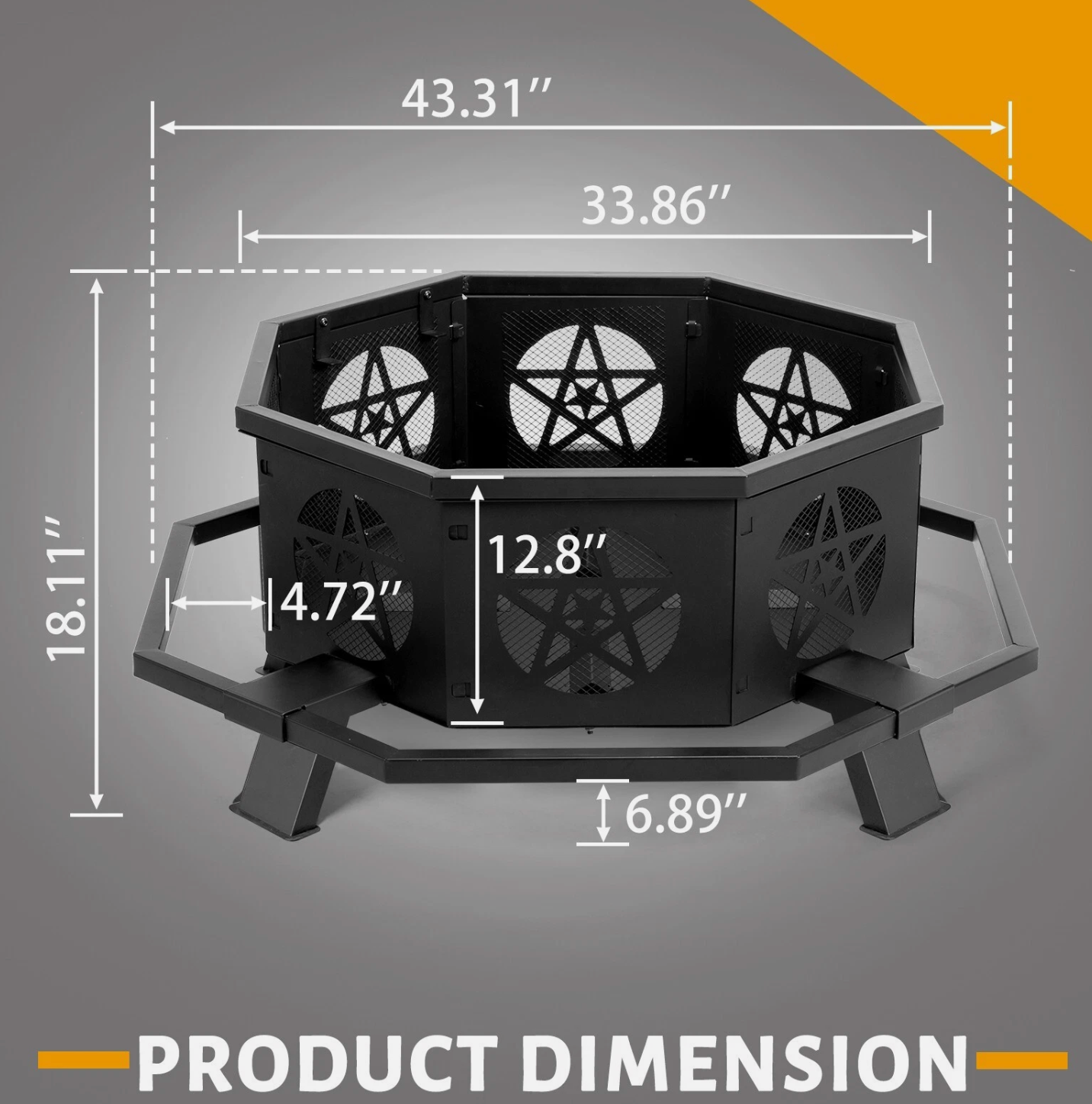 43 Inch Octagonal Outdoor Fire Pit Wood Burning Firepit Bonfire Camping Backyard
