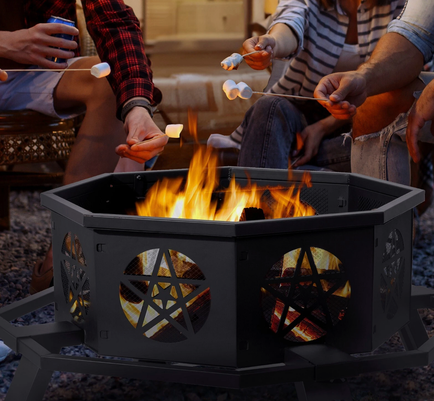 43 Inch Octagonal Outdoor Fire Pit Wood Burning Firepit Bonfire Camping Backyard