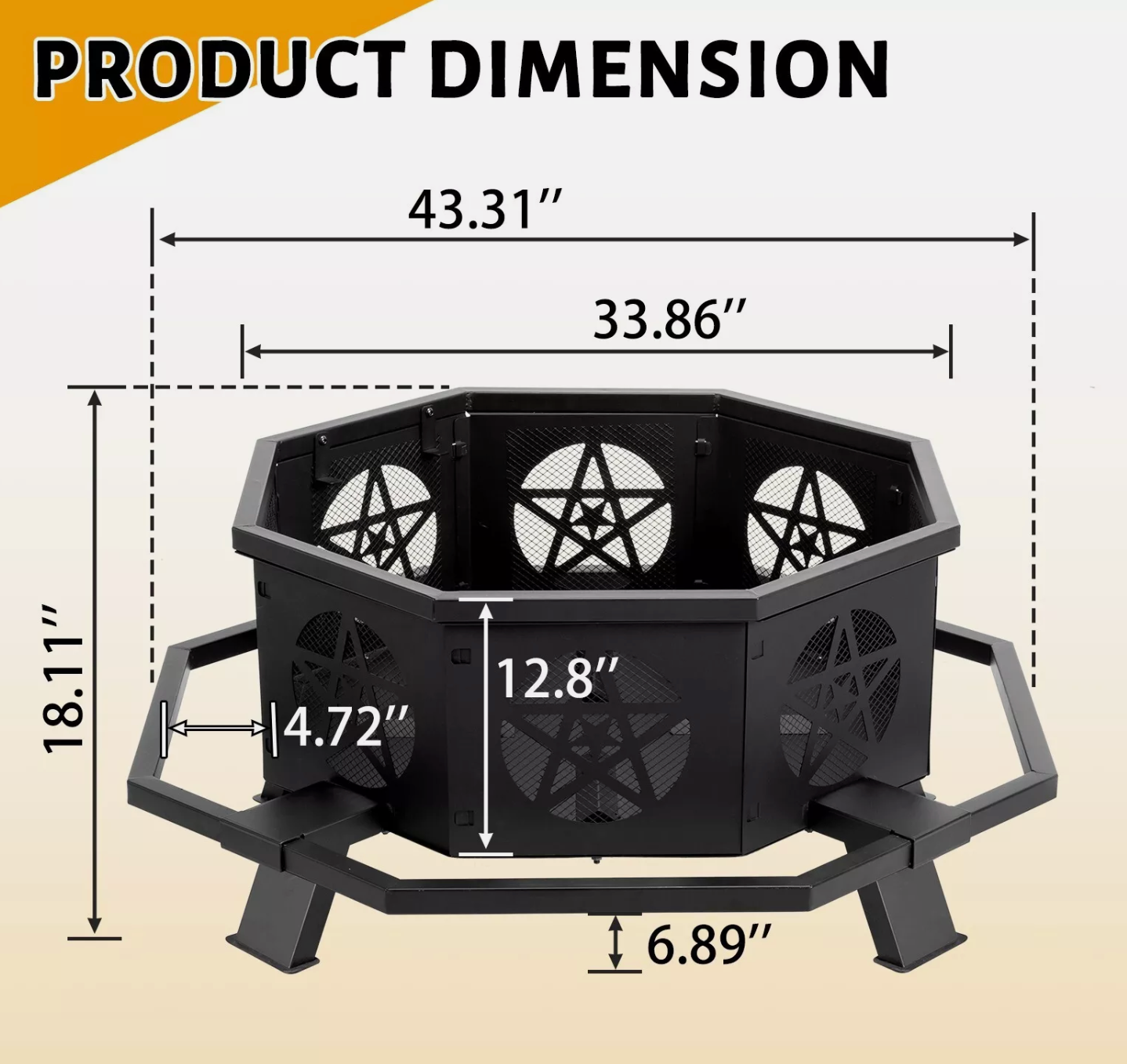 43 Inch Octagonal Outdoor Fire Pit Wood Burning Firepit Bonfire Camping Backyard