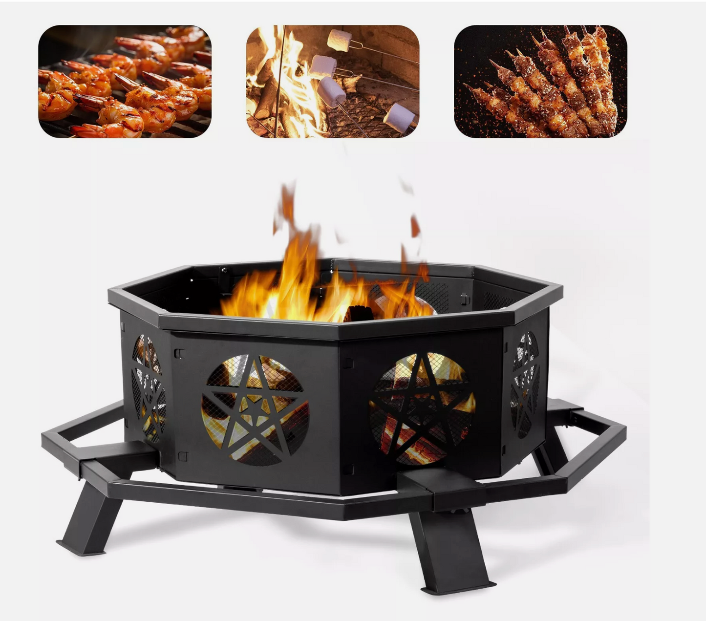43 Inch Octagonal Outdoor Fire Pit Wood Burning Firepit Bonfire Camping Backyard
