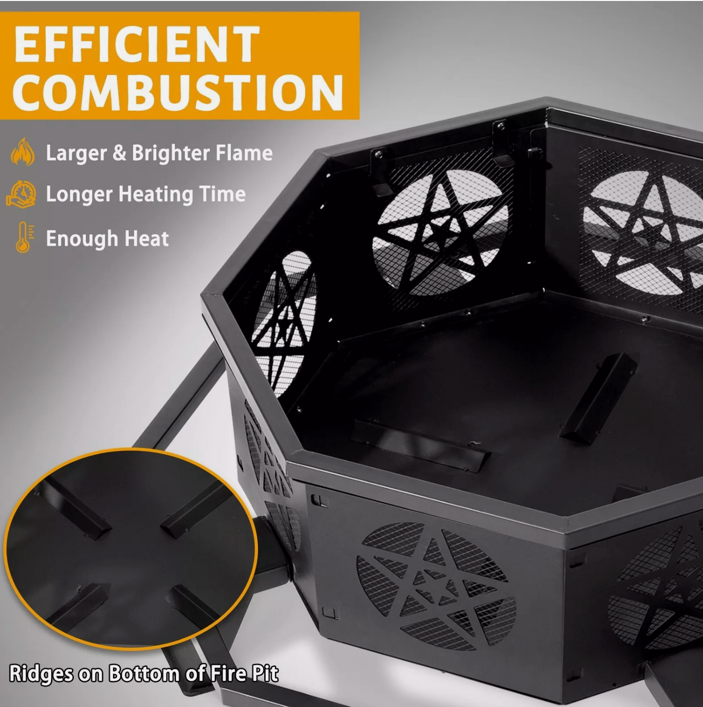 43 Inch Octagonal Outdoor Fire Pit Wood Burning Firepit Bonfire Camping Backyard