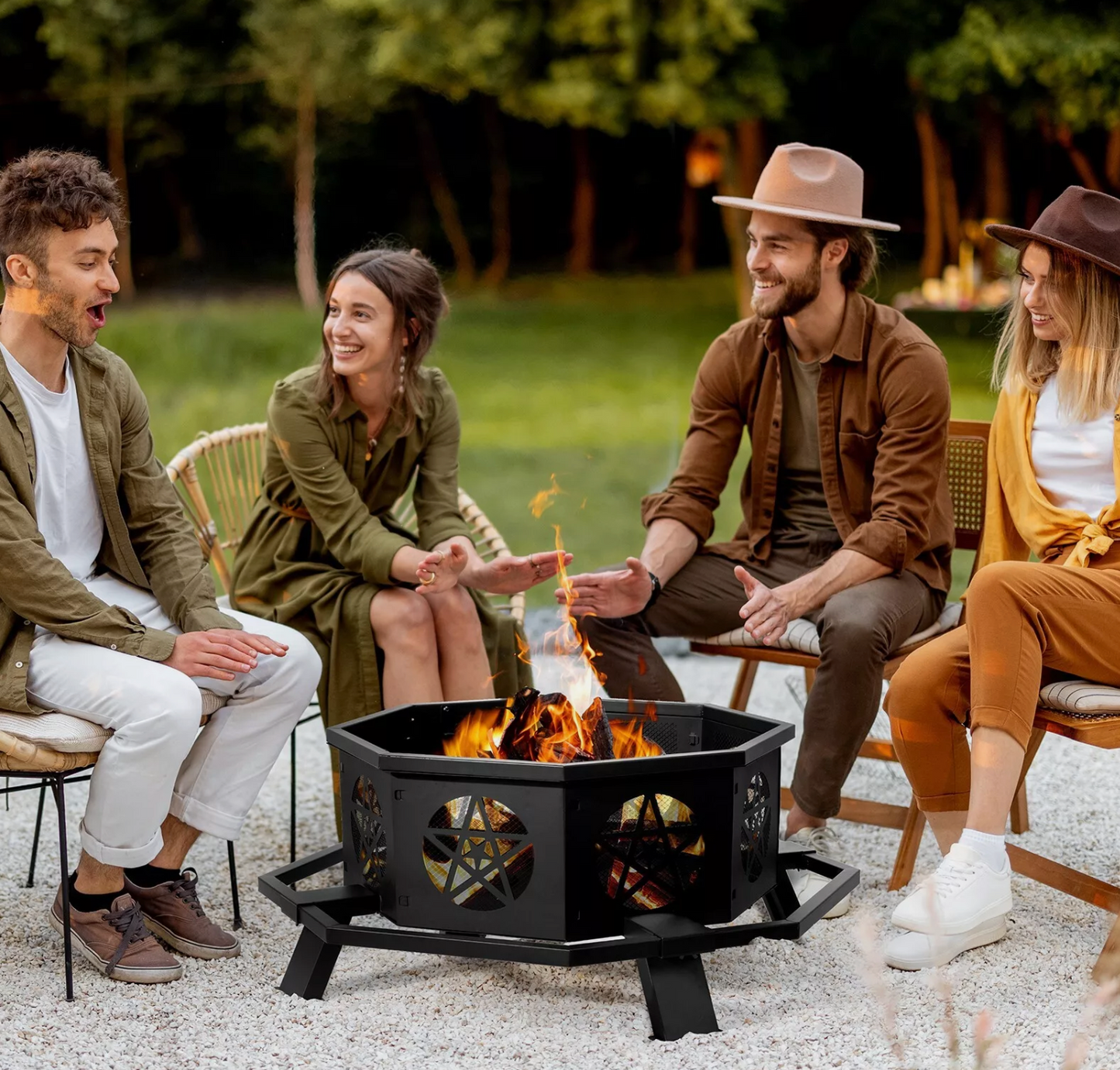 43 Inch Octagonal Outdoor Fire Pit Wood Burning Firepit Bonfire Camping Backyard