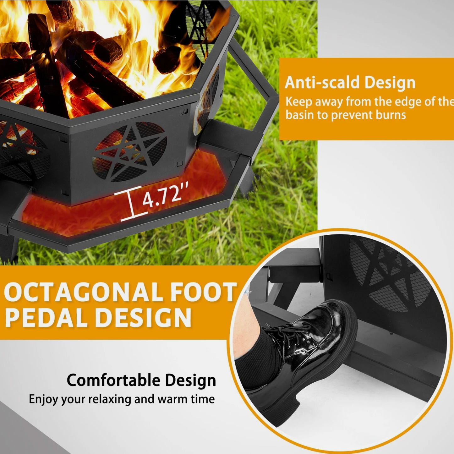 43 Inch Octagonal Outdoor Fire Pit Wood Burning Firepit Bonfire Camping Backyard