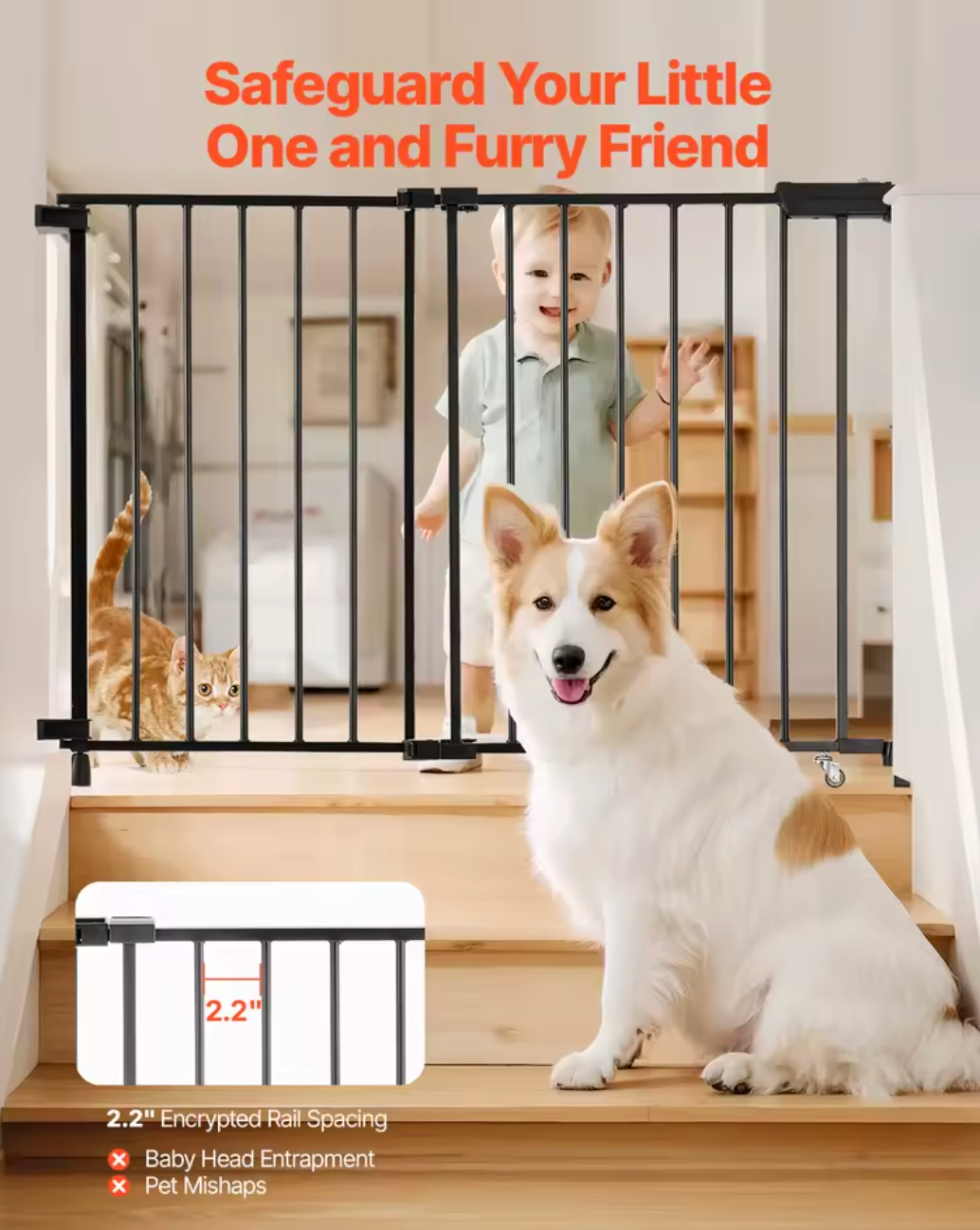 SucceBuy Baby Gate 29.5-43 Inches Adjustable Width 28 Inches High Dog Gate No Threshold Bar Easy Step Walk Child Pet Security