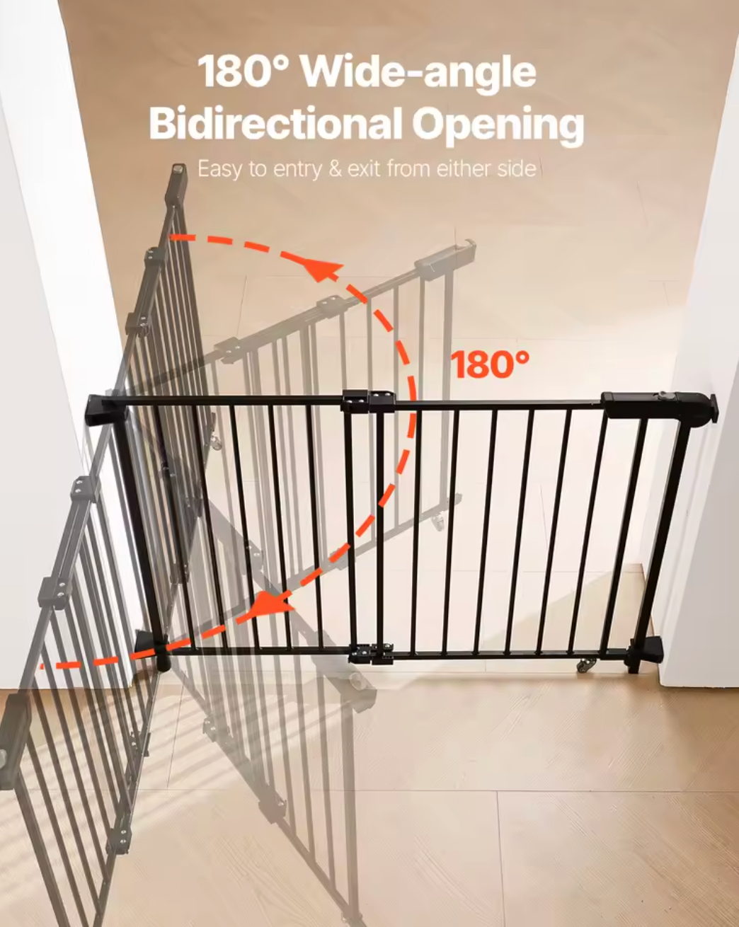 SucceBuy Baby Gate 29.5-43 Inches Adjustable Width 28 Inches High Dog Gate No Threshold Bar Easy Step Walk Child Pet Security