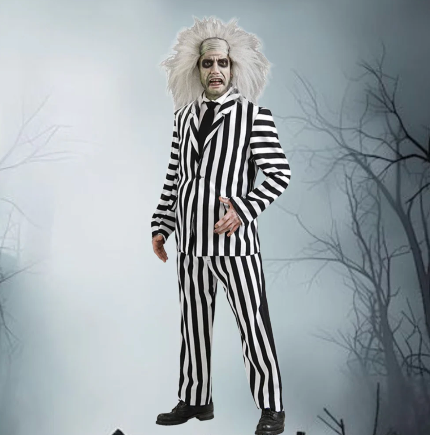 Halloween Costume Black White Striped Suit
