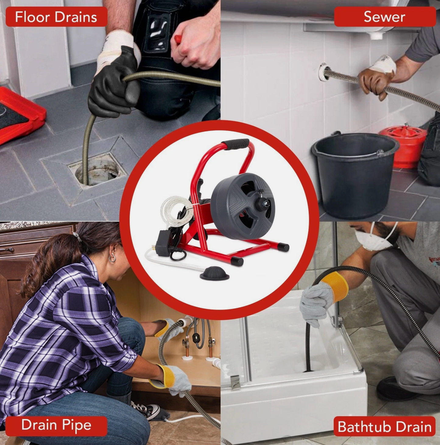 5/16" 50FT Electric Drain Auger Cleaner,Sewer snake Cleaning Machine with Cutter