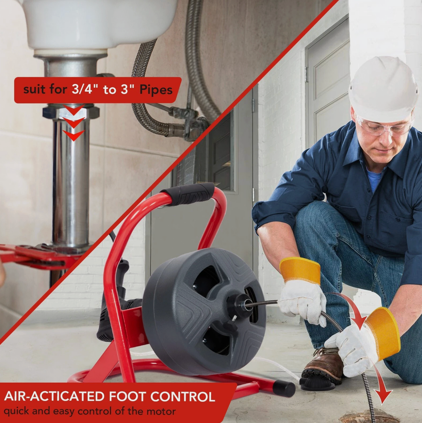 5/16" 50FT Electric Drain Auger Cleaner,Sewer snake Cleaning Machine with Cutter