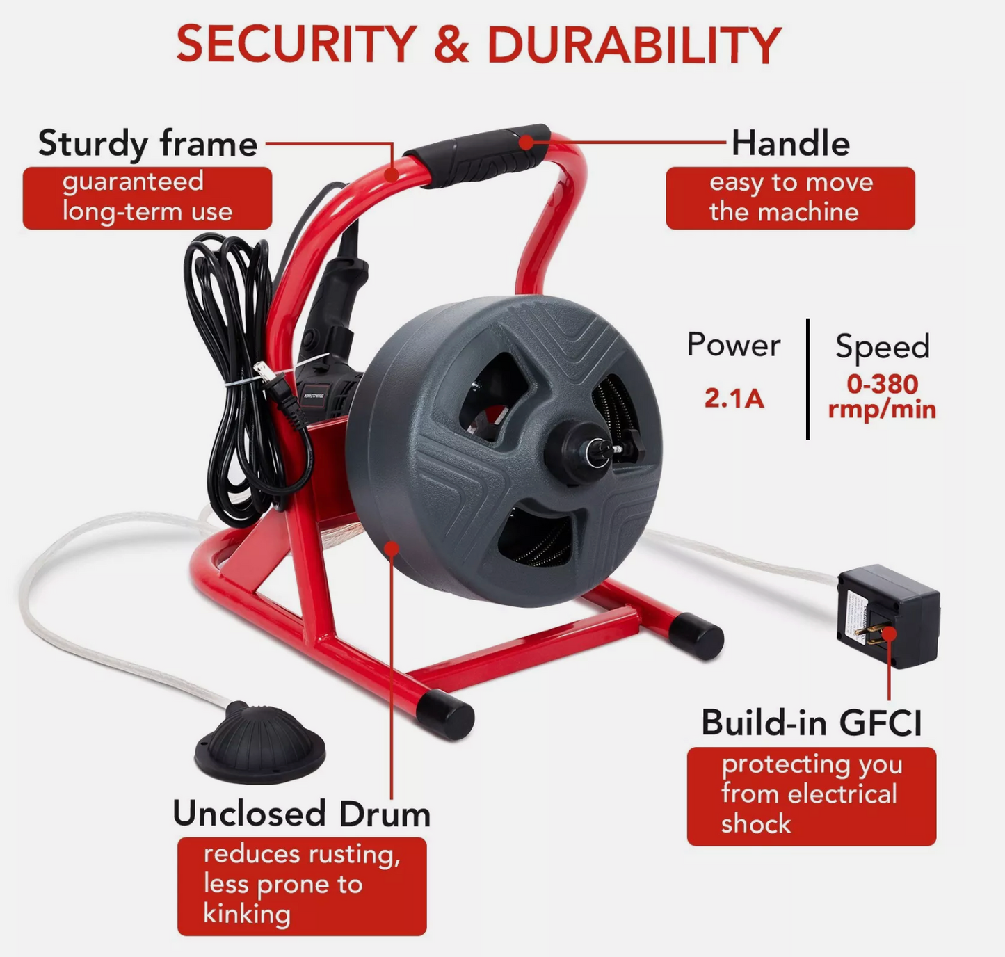 5/16" 50FT Electric Drain Auger Cleaner,Sewer snake Cleaning Machine with Cutter