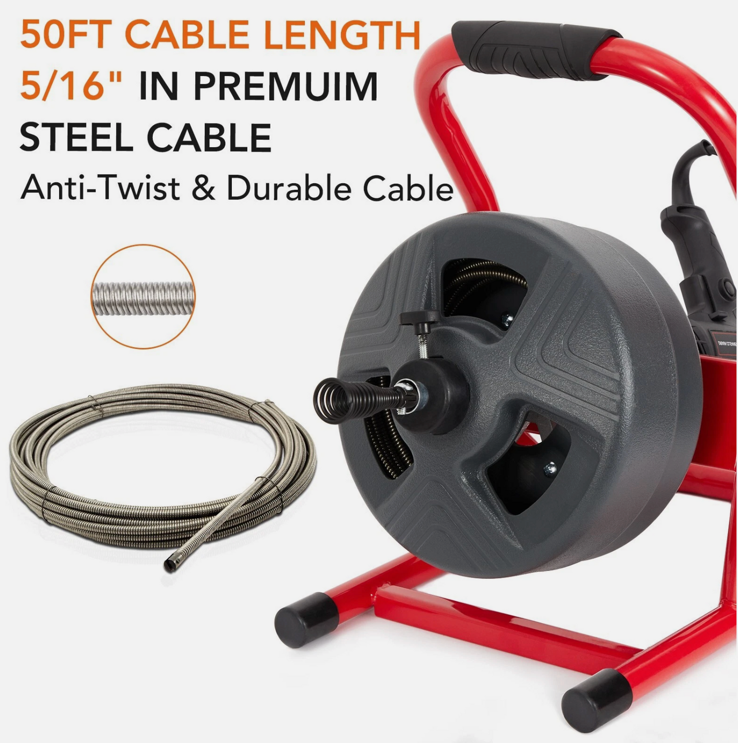 5/16" 50FT Electric Drain Auger Cleaner,Sewer snake Cleaning Machine with Cutter