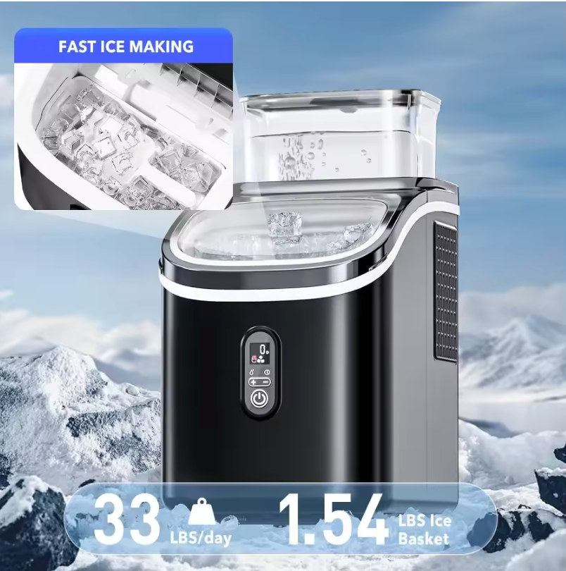 Portable Ice Maker Machine for Home Kitchen Office Bar and Camping: 34LBS in 24Hrs AutoCleaning Produces 16 Nuggets in 13 Minut
