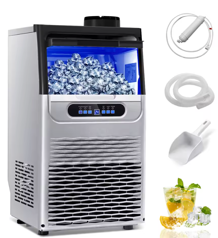 Commercial 100LBS/24H Stainless Steel, Adjustable Thickness, Quiet Auto Clean, for Bar Hotel Catering Ice Maker Machine