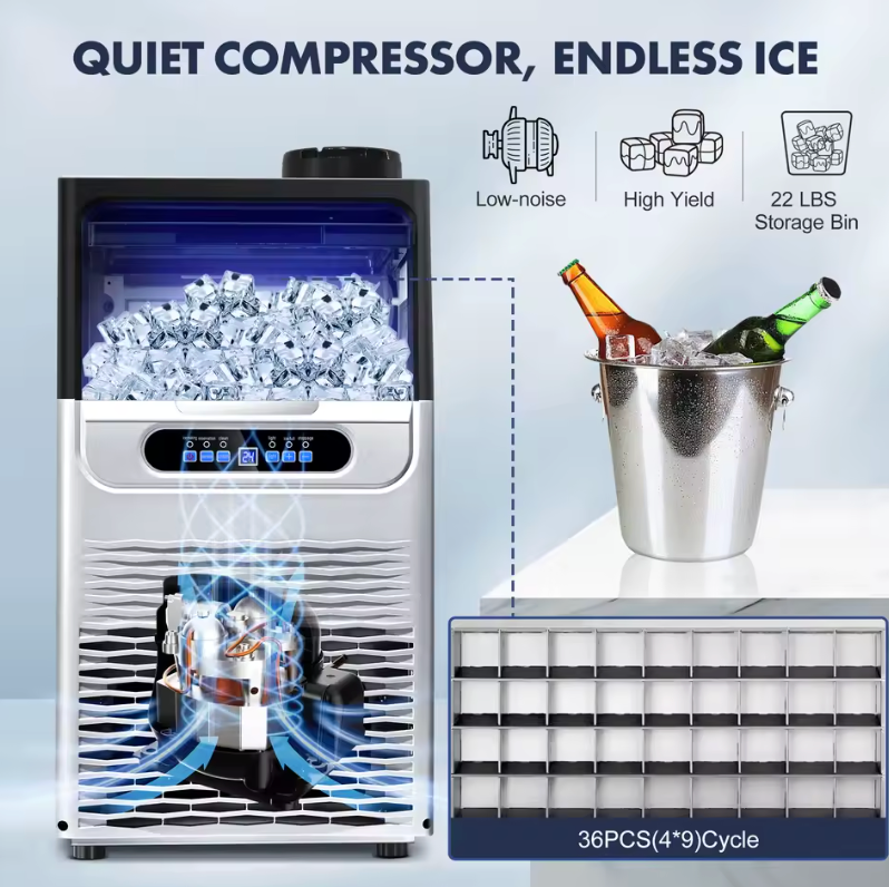 Commercial 100LBS/24H Stainless Steel, Adjustable Thickness, Quiet Auto Clean, for Bar Hotel Catering Ice Maker Machine