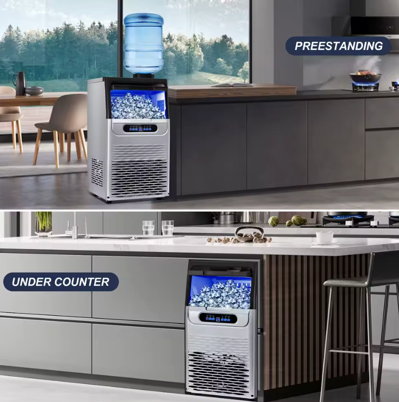 Commercial 100LBS/24H Stainless Steel, Adjustable Thickness, Quiet Auto Clean, for Bar Hotel Catering Ice Maker Machine