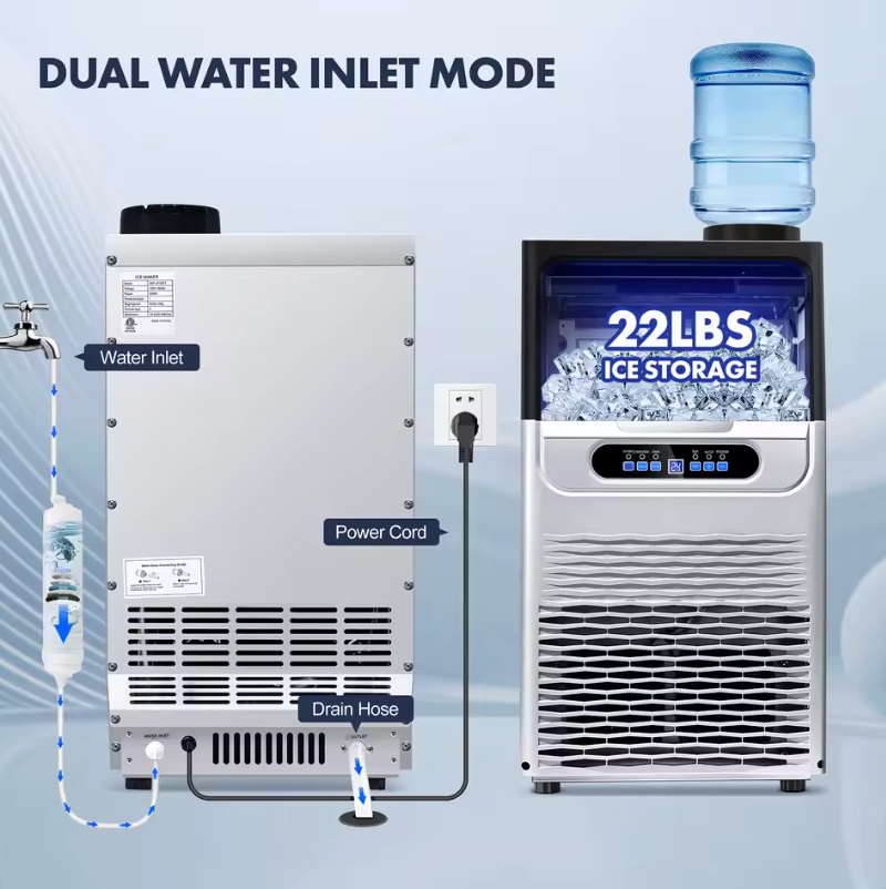 Commercial 100LBS/24H Stainless Steel, Adjustable Thickness, Quiet Auto Clean, for Bar Hotel Catering Ice Maker Machine