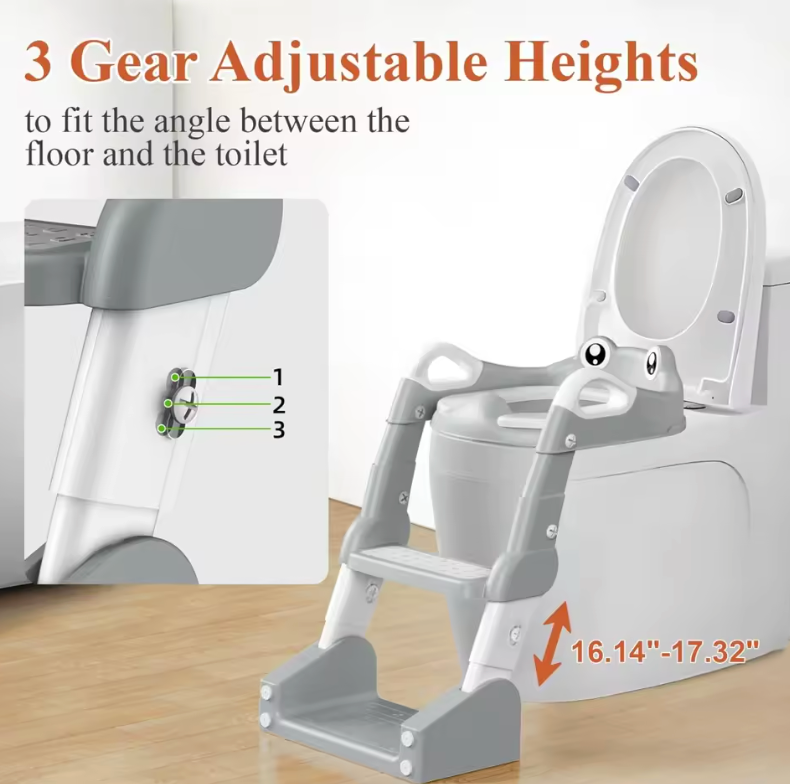 Adjustable Potty Chair, 2 IN 1 Toddler Training Toilet Seat with Anti-Slip Step Stool Ladder for Kids, Soft Seat Potty Set