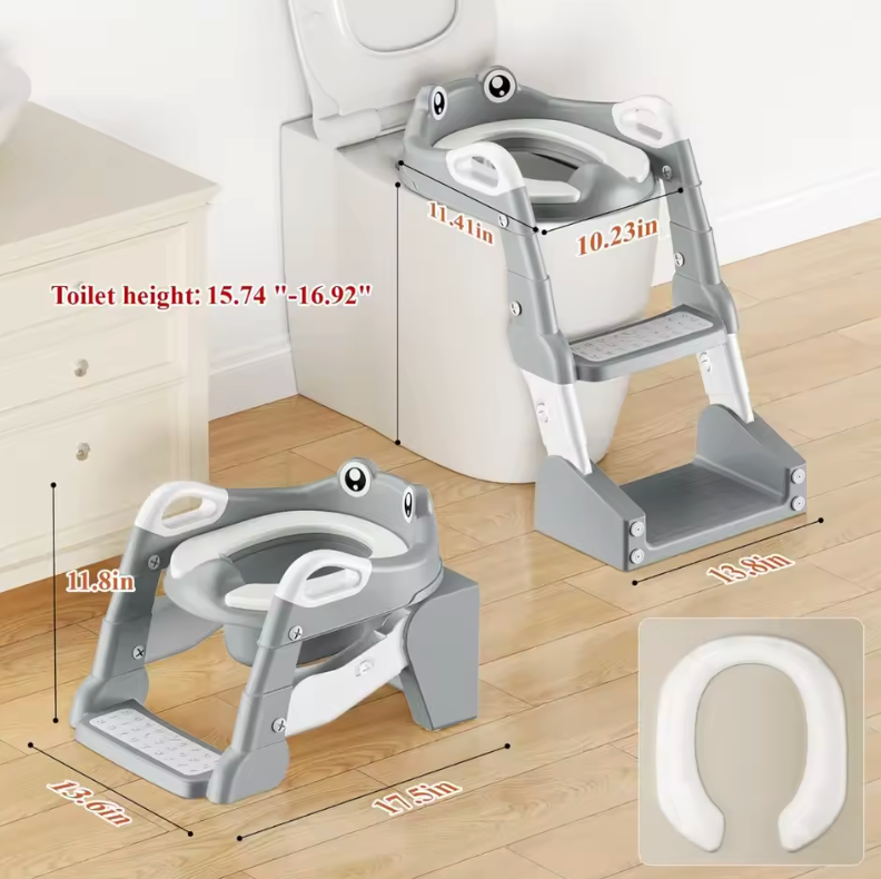 Adjustable Potty Chair, 2 IN 1 Toddler Training Toilet Seat with Anti-Slip Step Stool Ladder for Kids, Soft Seat Potty Set