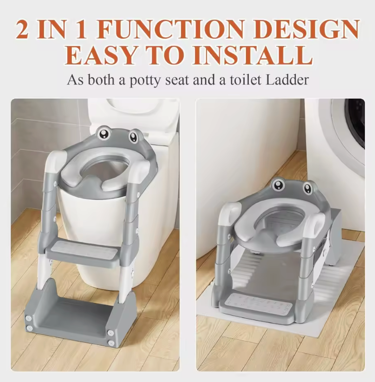 Adjustable Potty Chair, 2 IN 1 Toddler Training Toilet Seat with Anti-Slip Step Stool Ladder for Kids, Soft Seat Potty Set