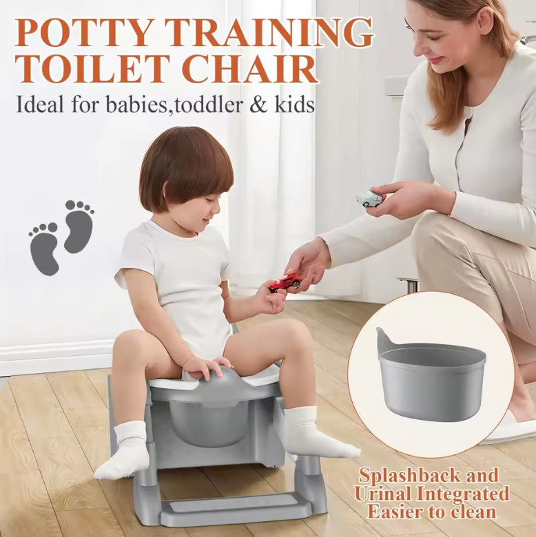 Adjustable Potty Chair, 2 IN 1 Toddler Training Toilet Seat with Anti-Slip Step Stool Ladder for Kids, Soft Seat Potty Set