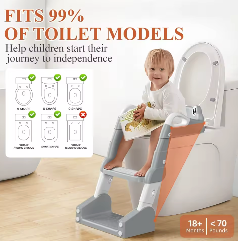 Adjustable Potty Chair, 2 IN 1 Toddler Training Toilet Seat with Anti-Slip Step Stool Ladder for Kids, Soft Seat Potty Set