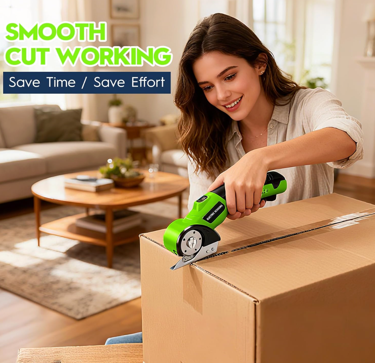 Cordless Electric Scissors, Rechargeable Rotary Cardboard Cutter, Automatic Box Cutter with LED Light, Safety Lock, Extra Blades, Electric Scissors for Fabric Leather Carpet Plastic Cloth Paper