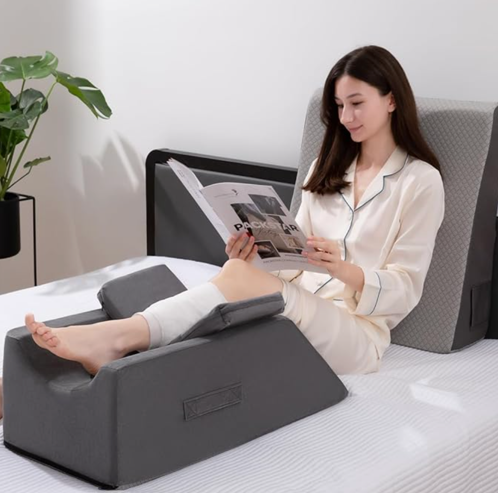 Leg Elevation Pillows , Rest and Sleeping, Foam Wedge Pillow to Elevate Foot with Three Handles and Insert Pad
