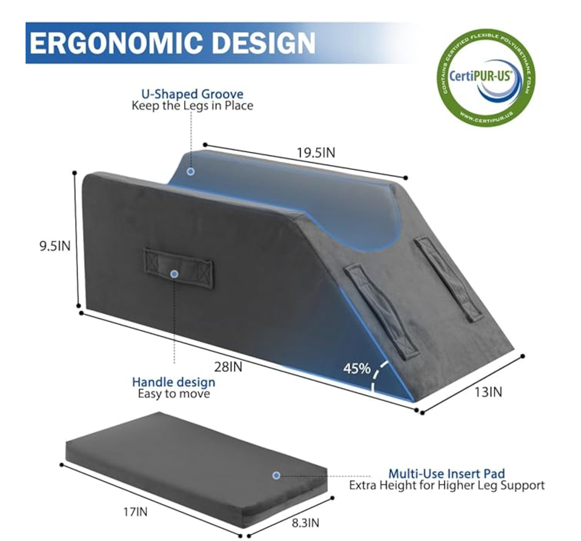 Leg Elevation Pillows , Rest and Sleeping, Foam Wedge Pillow to Elevate Foot with Three Handles and Insert Pad