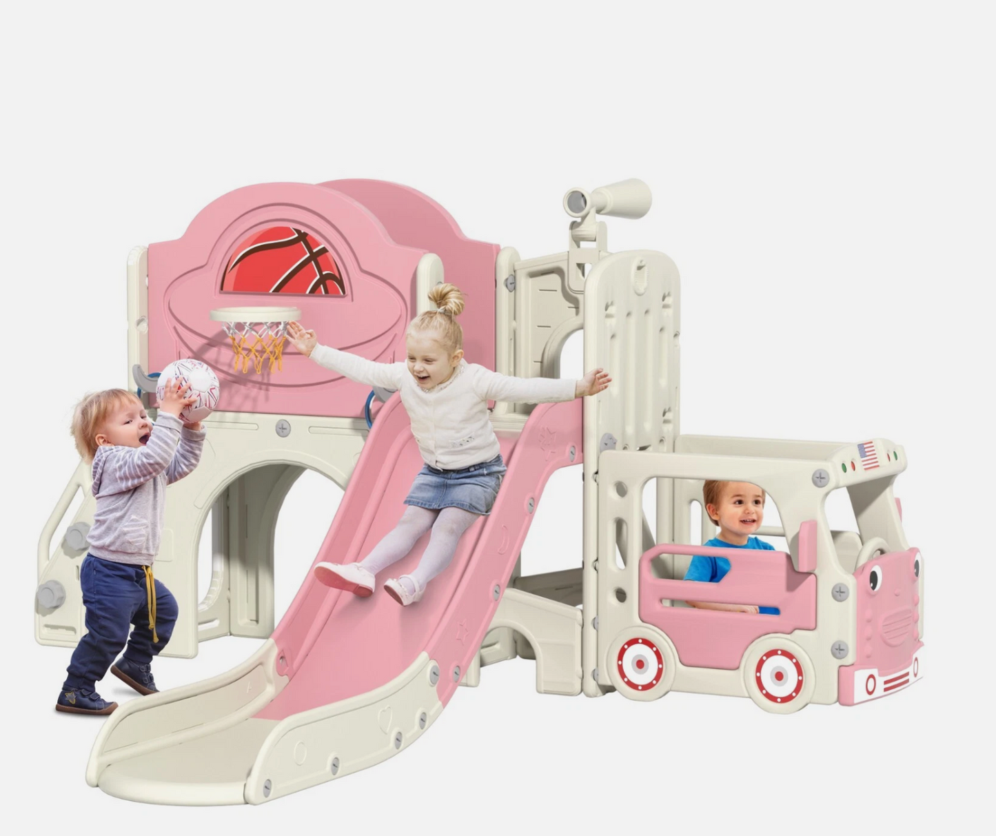 9in1 Toddler Slide, Kids Slide with Climber Playset, Indoor Outdoor Bus Playhous