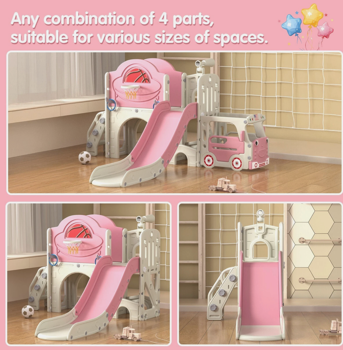 9in1 Toddler Slide, Kids Slide with Climber Playset, Indoor Outdoor Bus Playhous