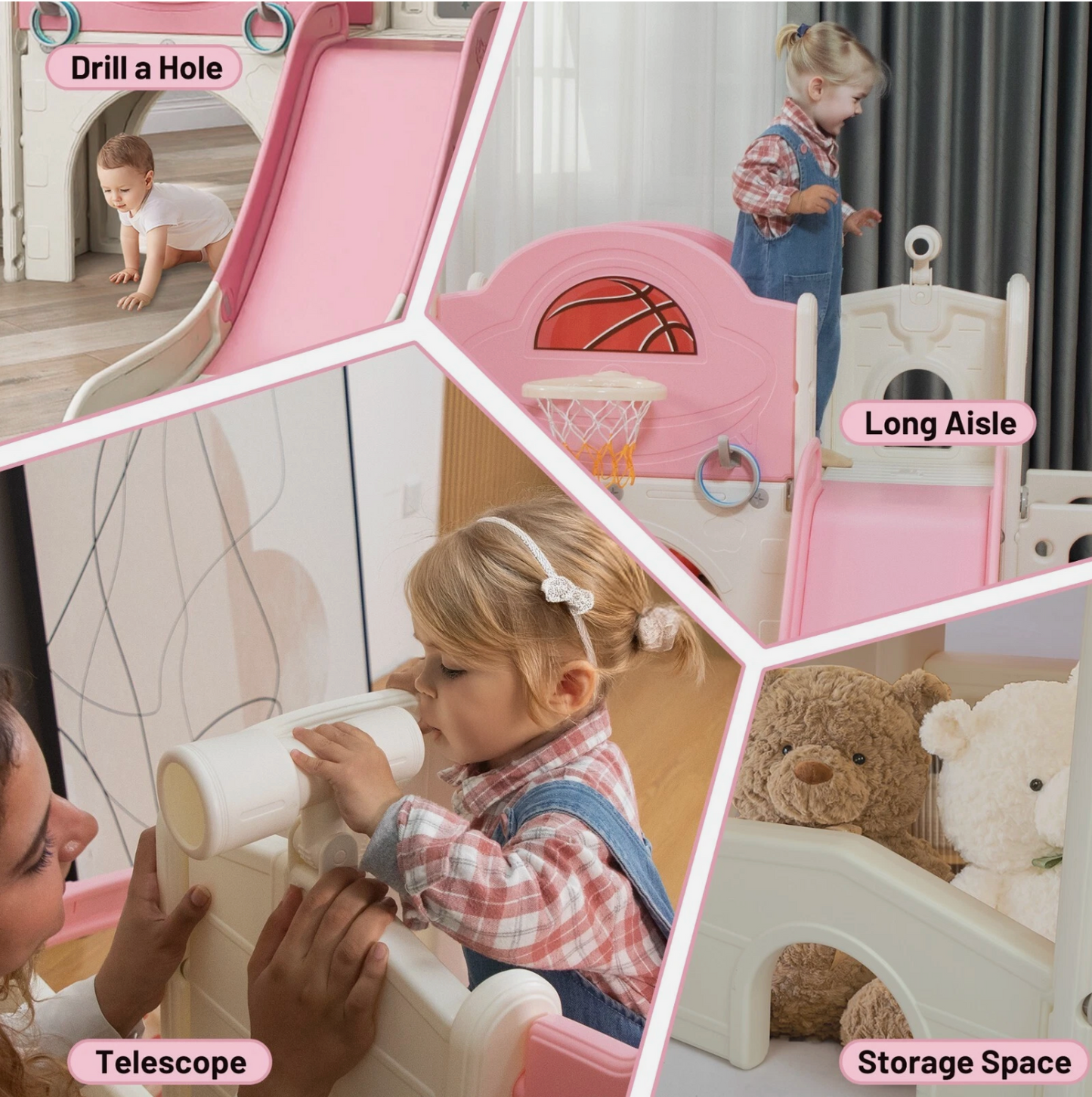 9in1 Toddler Slide, Kids Slide with Climber Playset, Indoor Outdoor Bus Playhous